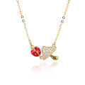 wholesale S925 Silver Korean and Japanese Fashion Mori Girl Fresh and Creative Mushroom Ladybug Necklace with Oil Dripping and Inlaid Diamonds for Women-0-4