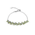 wholesale Fashionable and elegant S925 sterling silver inlaid with natural gemstone olive leaf willow leaf bracelet for women-0-4