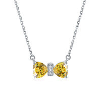 wholesale 925 Sterling Silver Double Heart Shaped Lucky Stone Zircon Pendant Bow Necklace for Women Small Collarbone Chain Ins Wholesale-Golden【November】>925 silver