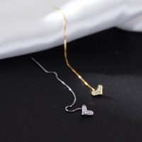 wholesale S925 sterling silver diamond-encrusted heart ear thread, ins-style sweet design, elegant ear jewelry for women M04399-s925 silver pair gold 925 silver