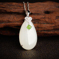 wholesale 925 Silver Inlaid Hetian Jade Pendant with Certificate, Wholesale Jade Bead Necklace, Ancient Style Green Jade Bead, Waterdrop White Jade Pendant for Women-0-3