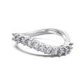 wholesale S925 Sterling Silver Light Luxury Japanese and Korean Ring for Women, Minimalist Round Zirconia Row Diamond Curved Design, Sense of Individuality and Premium Feel Band-0-4