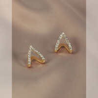 wholesale Sterling Silver S925 Small Triangle Geometric Earrings New Arrival Minimalist V-Shape Stud Earrings-Copper with gold plating &gt; Silver Needle