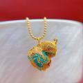 wholesale S925 pure silver antique gold fine craftsmanship enamel Pi Xiu gourd pendant filigree openwork necklace pendant, Chinese trendy new Chinese style-0-1