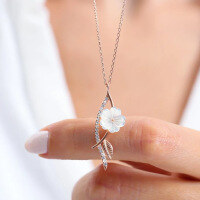 wholesale S925 Sterling Silver Exquisite Floral Necklace for Women, Small and Unique, Ethereal Peach Blossom Collarbone Chain, High Aesthetics Necklace-BX0450-Rose Gold 925 Silver