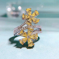 wholesale 925 Silver Zhuozhifan Jewelry New 3*5 Waterdrop High-Carbon Diamond Flower Yellow and White Diamond European and American Popular Ring-R466 White Diamond No. 6