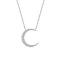 Sterling Silver Hollow-Out Wish Star Moon Necklace, Non-Fading Moissanite, Ins Style-0-0