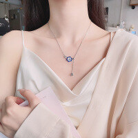 wholesale S925 Sterling Silver Droplet Glaze Small Flower Pendant Tassel Necklace, Fresh and Sweet Pastoral Style Collarbone Chain-446FL/approx. 6.8g 925 silver