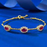 wholesale S925 Silver New Year Red Gem Ribbon Tourmaline Elastic Bracelet Court Style Lucky Design-B147 Gold Ruby Bracelet 925 Silver
