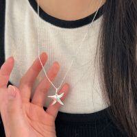 wholesale S925 Sterling Silver Minimalist Starfish Pendant Necklace for Women, Korean Style Bohemian Ins Fashion Choker, New Arrival-Sterling silver