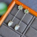 wholesale 925 silver gold-plated with certificate, palace spider cold enamel inlaid with Hetian jade earrings-0-5