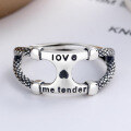 wholesale S925 Sterling Silver Women's Vintage Minimalist Design English Letter Chain Ring Adjustable Fashion Ring-0-1