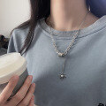 wholesale S925 Sterling Silver Cross Maple Leaf Pearl Necklace for Women Hip-hop Dark Minimalist Style Niche Design Trendy Internet-famous Necklace-0-2