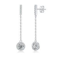 wholesale 925 Silver Dainty Lady-style Moissanite Princess Round Halo Earrings 1 Carat Moissanite Ear Studs Geometric-50 points