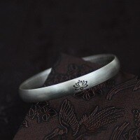 wholesale 999 Silver Lotus Sutra Pure Silver Bracelet Vintage Open-End Design for Women, Engraved Gift for Mom or Girlfriend-One bracelet (1000015) Pure silver