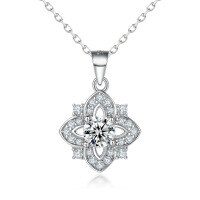 wholesale 925 Sterling Silver European and American Fashion Star Zircon Rhombus Pendant Four-Leaf Clover Necklace for Women, Small and Exquisite, High-End, Ins Style-Platinum 925 silver