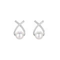 wholesale S925 Sterling Silver Diamond-Encrusted Cross Pearl Earrings, Korean-style Light Luxury Fashion Ins Wind-0-4