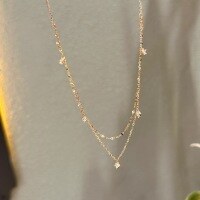 wholesale Double-layer tassel necklace in S925 sterling silver, a niche-designed fashion and luxury accessory with exquisite high-end vintage charm, perfect as a collarbone chain-Rose gold>925 silver