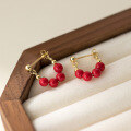 wholesale S925 Sterling Silver Fresh Sweet Ins Style Niche Design Exquisite Red Bead U-Shaped Ear Stud M06462-0-2