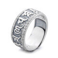 wholesale S925 Sterling Silver Retro Distressed Matte Wide Six-Syllable Mantra Scripture Ring for Trendy Men and Women-0-4