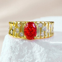wholesale S925 Silver Gold-Plated New Live Stream 5*7 Oval Fanta Orange Ice-Cut High-Carbon Diamond Ring for Women, Little Red Book-R964 Fanta Orange 8