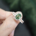wholesale S925 sterling silver gold-plated small oval stackable natural moss agate gemstone ring set-0-3