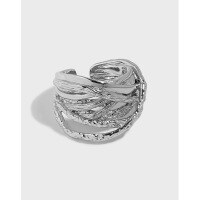 wholesale S925 Sterling Silver Multi-Layer Wrapped Textured Open Ring for Women, Korean Version Ins Niche Design-Platinum [No. 15/Adjustable] Opening adjustable