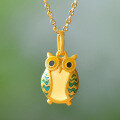 wholesale 925 silver gold-plated cold enamel owl pendant necklace with Hetian jade for stylish commuting, a personalized gift for your girlfriend-0-0