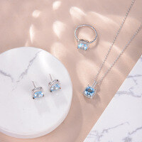 wholesale S925 silver plated with white gold, set with rare design natural topaz and moissanite, ring, necklace, and earrings suite-Topaz Ring US Size 5
