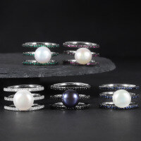 wholesale S925 sterling silver three-stack ring set with natural freshwater pearls, featuring a stylish and luxurious design-Natural White Freshwater Pearls  US Size 5