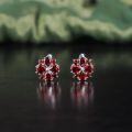 wholesale S925 Sterling Silver Natural Wind Flower Earrings with Genuine Garnet Gemstone, British Clasp, Women's Style, Sweet and Delicate-0-4