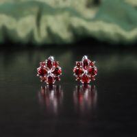 wholesale S925 Sterling Silver Natural Wind Flower Earrings with Genuine Garnet Gemstone, British Clasp, Women's Style, Sweet and Delicate-Natural garnet earrings