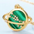 wholesale S925 Sterling Silver Planet Malachite Necklace for Women, Light Luxury Style with Diamond Inlay, New Autumn and Winter Collection, Wholesale from Manufacturer-0-3