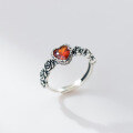 wholesale S925 Sterling Silver Literary, Retro, Exquisite, Niche Design Rose Love Heart Red Diamond Ring R02705-0-0