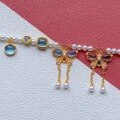 wholesale S925 ancient silver gold-plated fittings with natural aquamarine bead spacer, bean-shaped counterweight, butterfly pendant, and tassel drop pendant-0-3