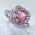 wholesale S925 Silver Zhuo Zhifan New 8*8mm Padparadscha High-Carbon Diamond Square Ring for Women, Fashionable and Versatile-0-1