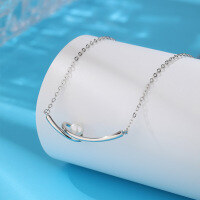 wholesale S925 Sterling Silver Minimalist Design Cross Pearl Necklace for Women, Choker Collarbone Chain, Light Luxury Elegant Wrapped Freshwater Pearl Pendant-Platinum Freshwater Pearl Necklace 925 Silver