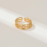 wholesale Gold-plated S925 Sterling Silver Double Layer Chain Ring for Women, European and American Ins Niche Design French Baroque Ring-xb495 double chain ring (copper plated with gold)  adjustable opening