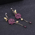 wholesale S925 Silver Secret Garden Designer Earrings Natural Style Rose Design with Genuine Colored Gemstones, Exquisite-0-1