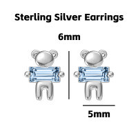wholesale 925 Silver Cute Animal Pure Silver Stud Earrings Element Simple Minimalist Light Luxury Style Non-removable Earrings-Blue Diamond Bear Sterling Silver Earrings