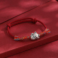 wholesale 999 Sterling Silver Adorable Lucky Cat Bracelet for Women, Handwoven Adjustable Red Rope, Unisex Zodiac Year Cord, New Year Gift-0-1