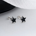 wholesale S925 Sterling Silver Black Five-Pointed Star Earrings, Korean Ins MinimalistStyle Simple Personality Earrings for Women-0-0