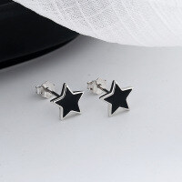 wholesale S925 Sterling Silver Black Five-Pointed Star Earrings, Korean Ins MinimalistStyle Simple Personality Earrings for Women-B009R/approx. 0.76g/pair 925 silver