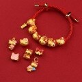 wholesale Metal material: Old gold Vietnamese sand gold KT cat cartoon bow tie KT cat pendant with large hole, lucky bead, DIY bracelet, leather cord accessory-0-3