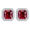 wholesale S925 Sterling Silver Mùjìng Jewelry New 1ct Pigeon Blood Red Ear Studs High Carbon Diamond Retro European American Style 7*7 Earrings for Women-0-4
