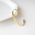 wholesale S925 Sterling Silver HSH396 Korean Version Minimalist Gold Smooth Open Bangle Bracelet for Women Students-0-2