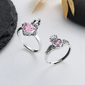 wholesale S925 sterling silver crown wings castle heart pink zirconia ring, French luxury style elegant ring for women-0-0