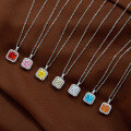 wholesale 925 Silver 2ct Square 7*7 High Carbon Diamond Pendant Necklace, Ins40+3-0-3