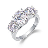 925 Silver Exaggerated Stackable Women's Rings, Custom Processing-R14891 Moissanite 3 carats + 2 one-carat stones  US size 6/Hong Kong size 13