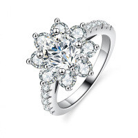 Silver Moissanite Ring Sunflower Design Wholesale Live Stream-1 carat (empty setting)  14 yards